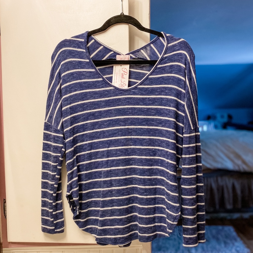 Navy striped top - Pink Lily Boutique - Picture 2 of 2